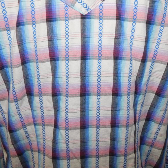 WRANGLER Womens L Pink Blue White Western Pearl Snap Shirt - Picture 13 of 14
